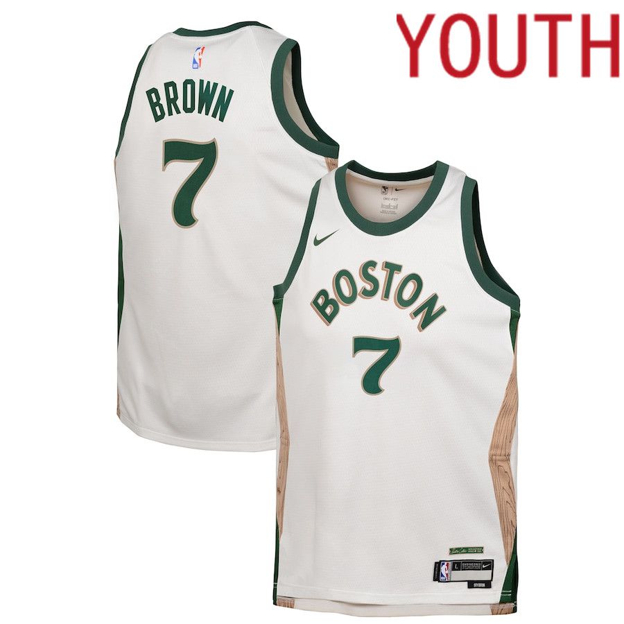 Youth Boston Celtics #7 Jaylen Brown Nike White City Edition 2023-24 Swingman Replica NBA Jersey